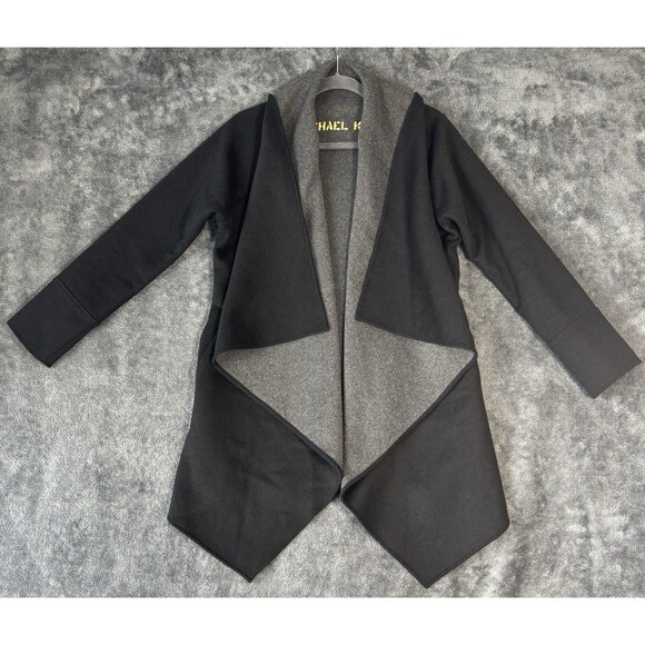 Michael Kors Wool Blend Waterfall Jacket Coat Black Gray XS Open Front Pockets - Picture 13 of 13